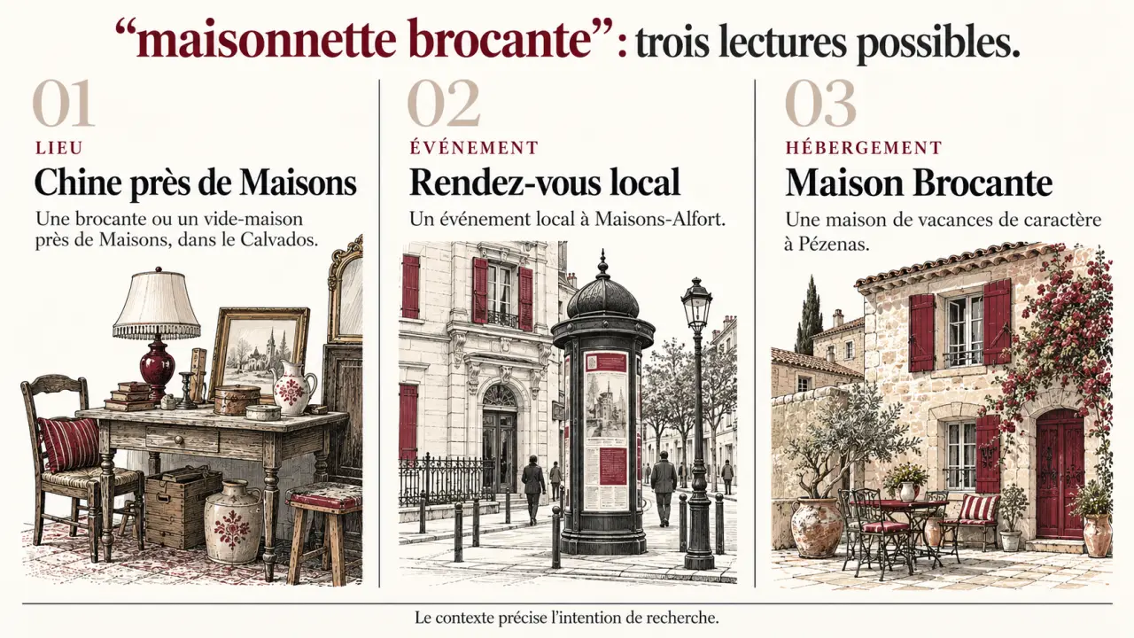 Les trois interprétations de la recherche maisonnette brocante entre brocante, événement local et hébergement à Pézenas