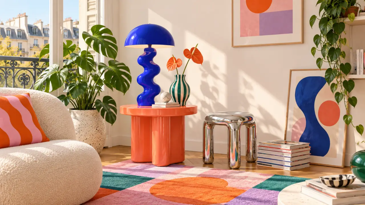 Intérieur contemporain avec une pièce de décoration pop aux couleurs vives