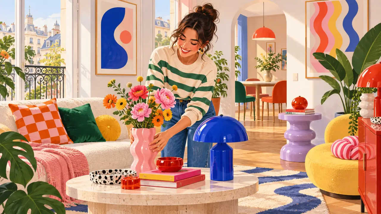 Intérieur coloré et joyeux inspiré de la déco dopamine