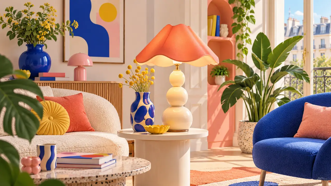 Lampe design colorée dans un intérieur moderne et créatif