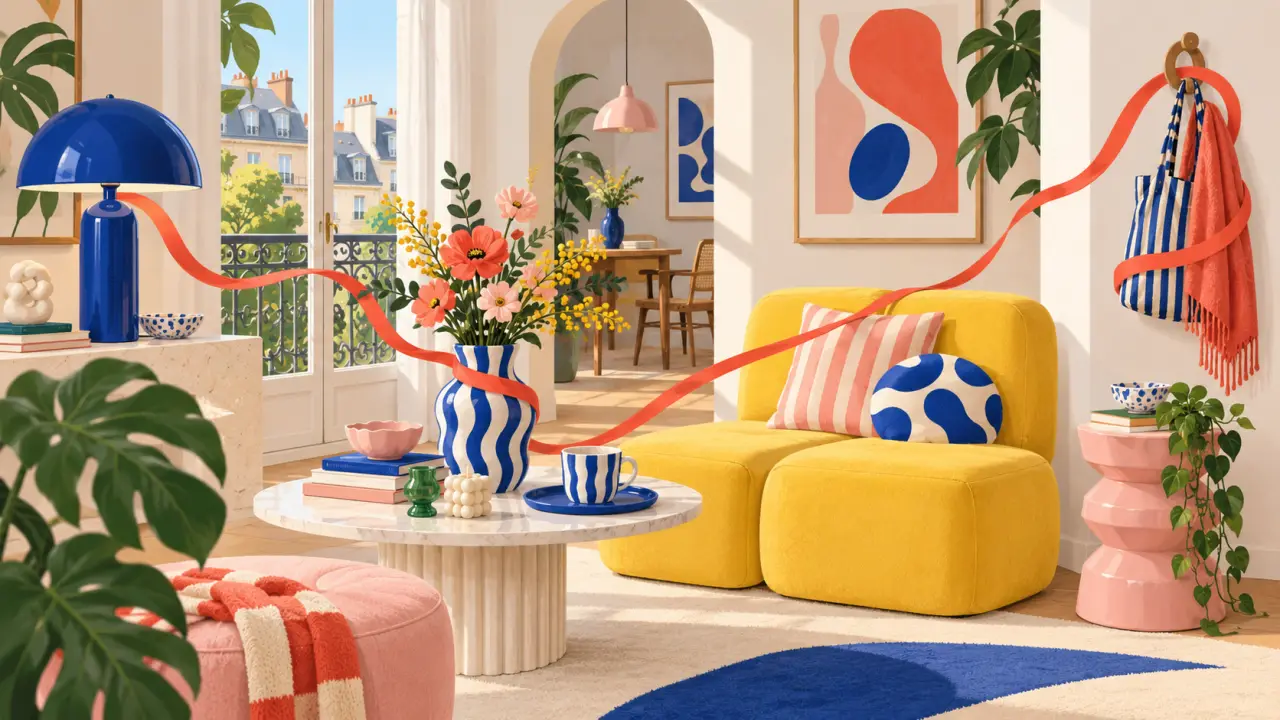 Intérieur pop et coloré décoré avec des accessoires de saison